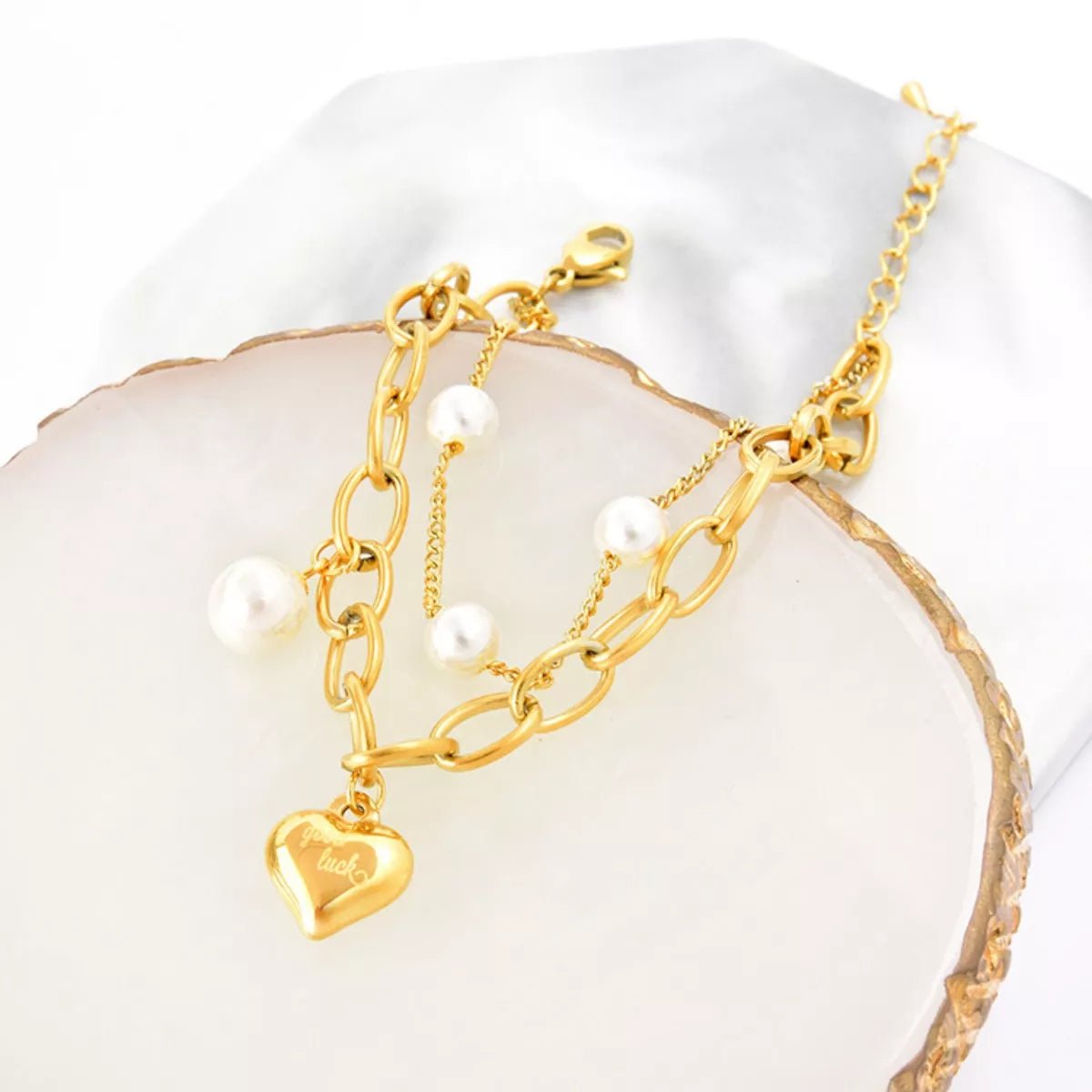 18K Gold - Plated Heart Charm Bracelet - MAD RUFFI