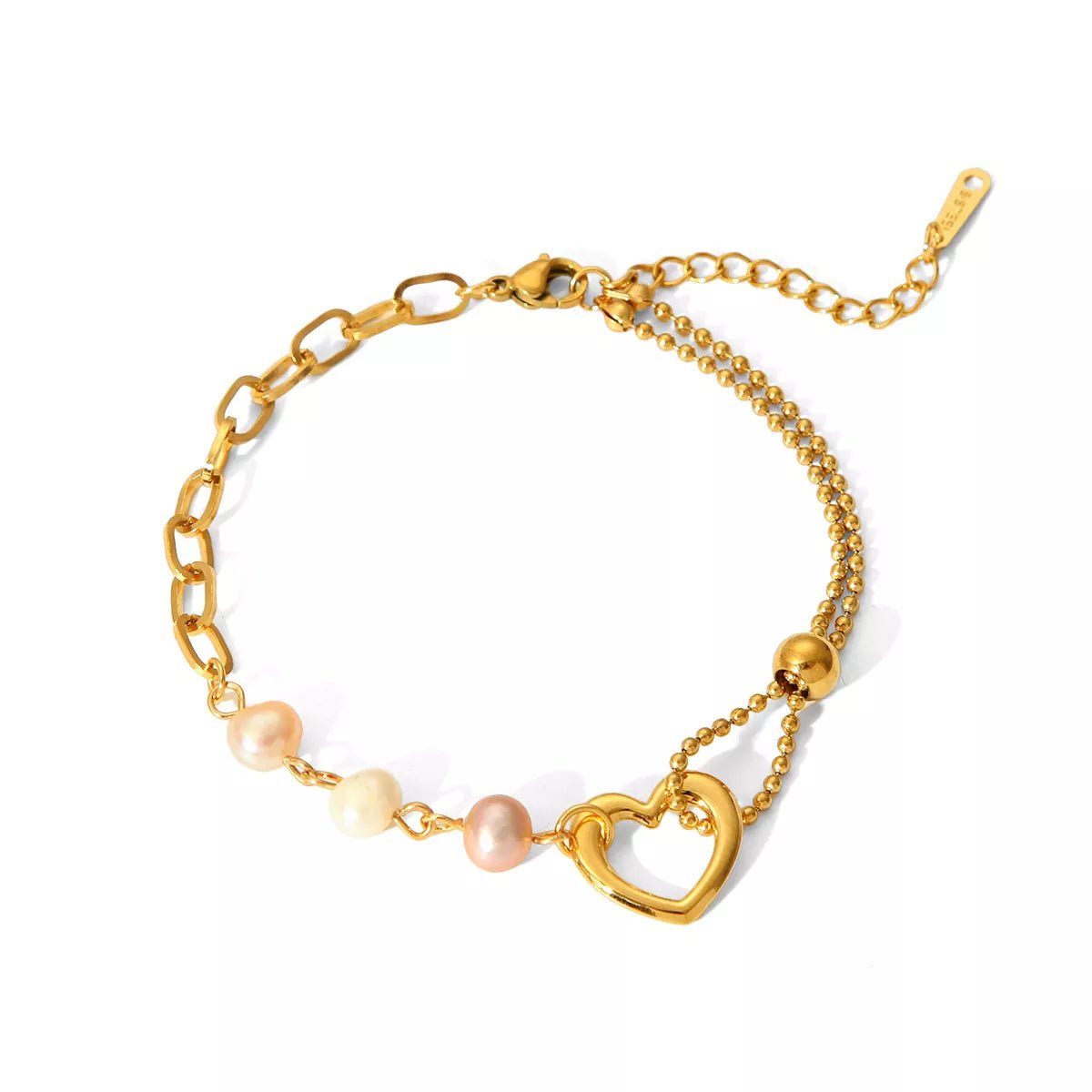18K Gold - Plated Heart Pearl Bracelet - MAD RUFFI