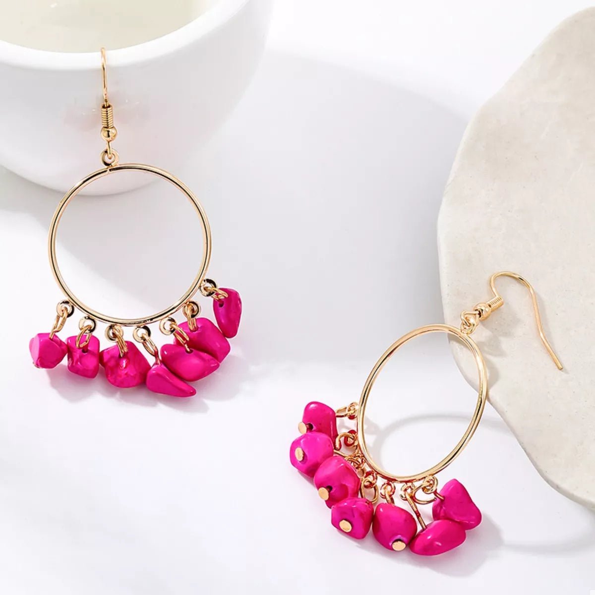 18K Gold - Plated Hoop Earrings with Tassel Beads - MAD RUFFI