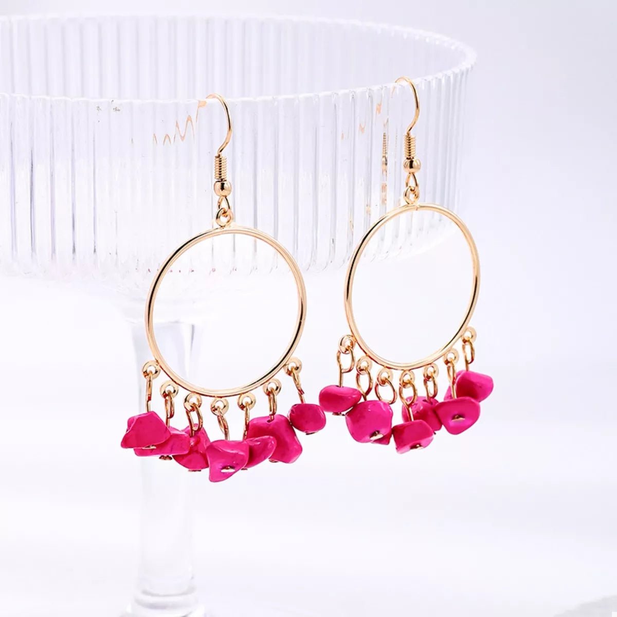 18K Gold - Plated Hoop Earrings with Tassel Beads - MAD RUFFI