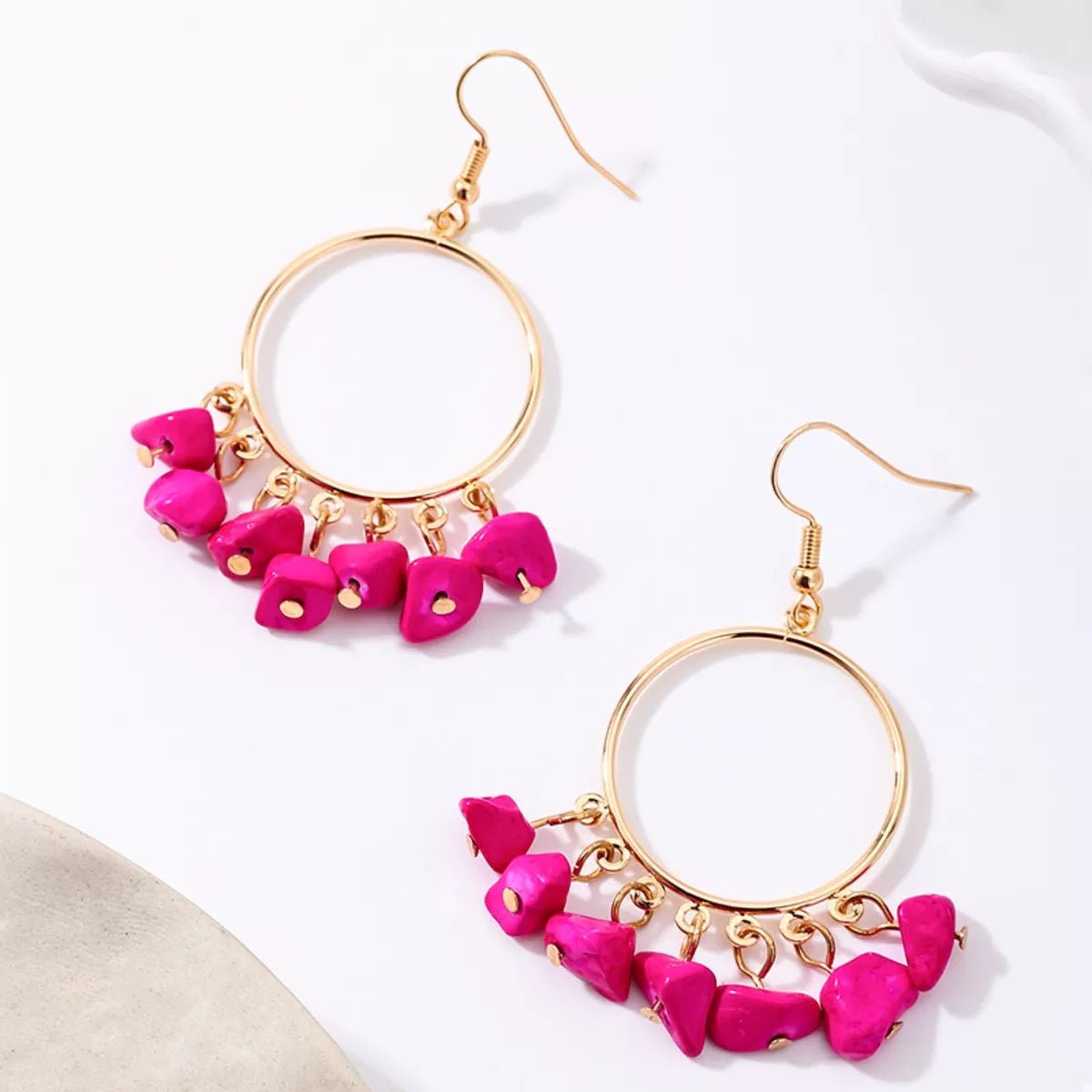 18K Gold - Plated Hoop Earrings with Tassel Beads - MAD RUFFI