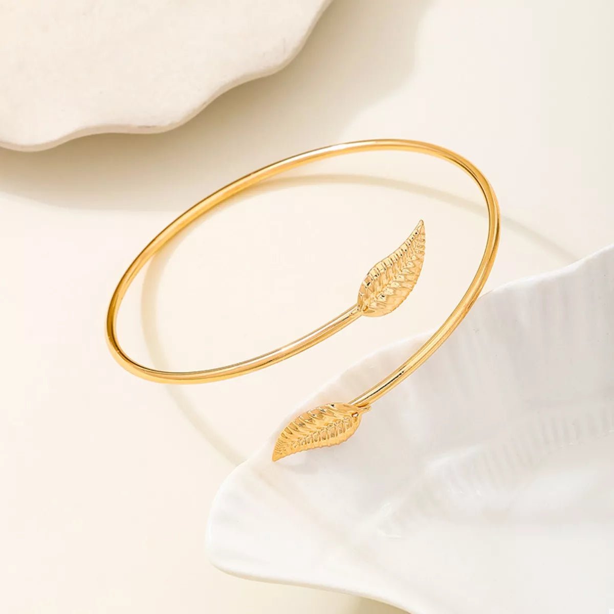 18K Gold - Plated Leaf Open Cuff Bracelet - MAD RUFFI