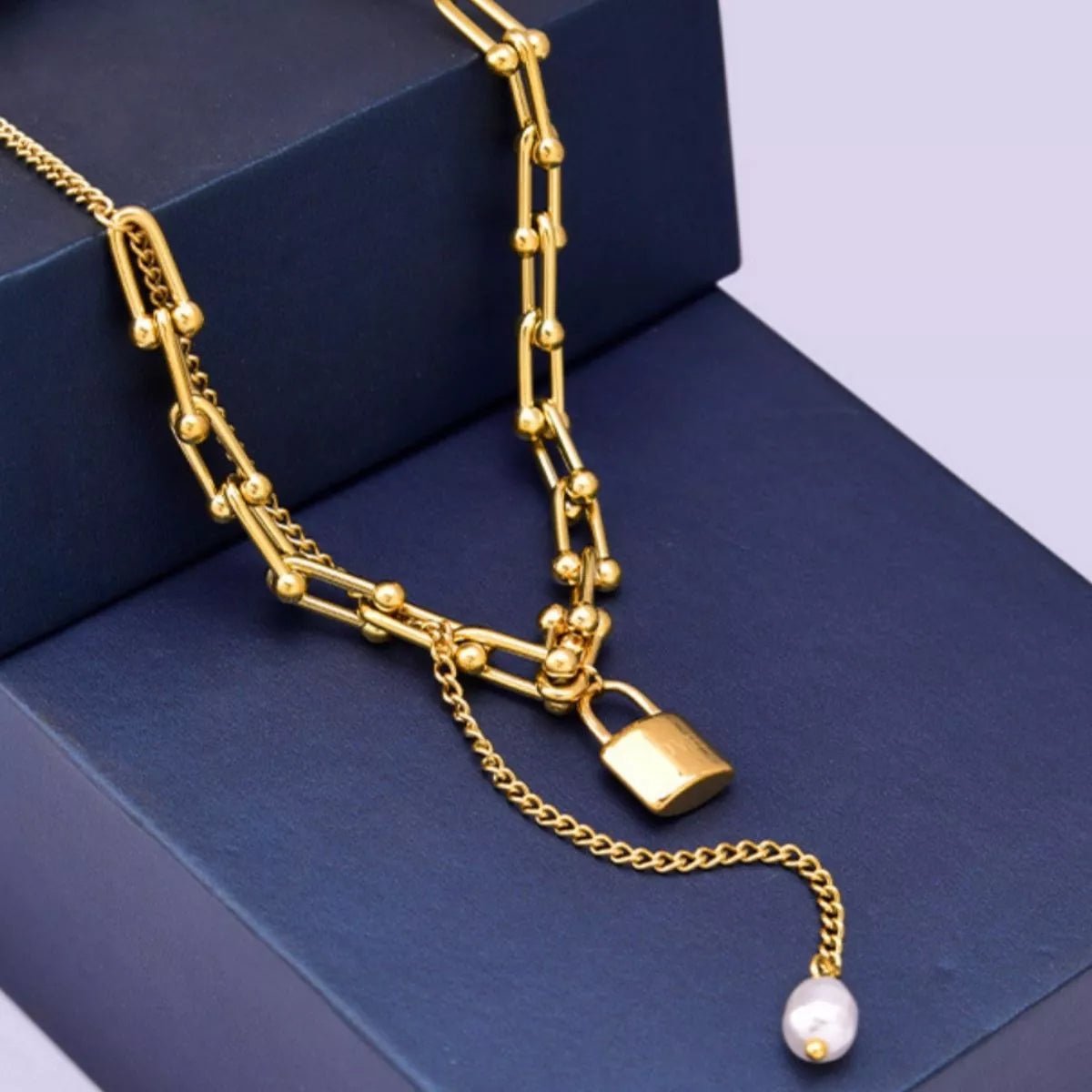 18K Gold - Plated Lock Pendant Necklace - MAD RUFFI