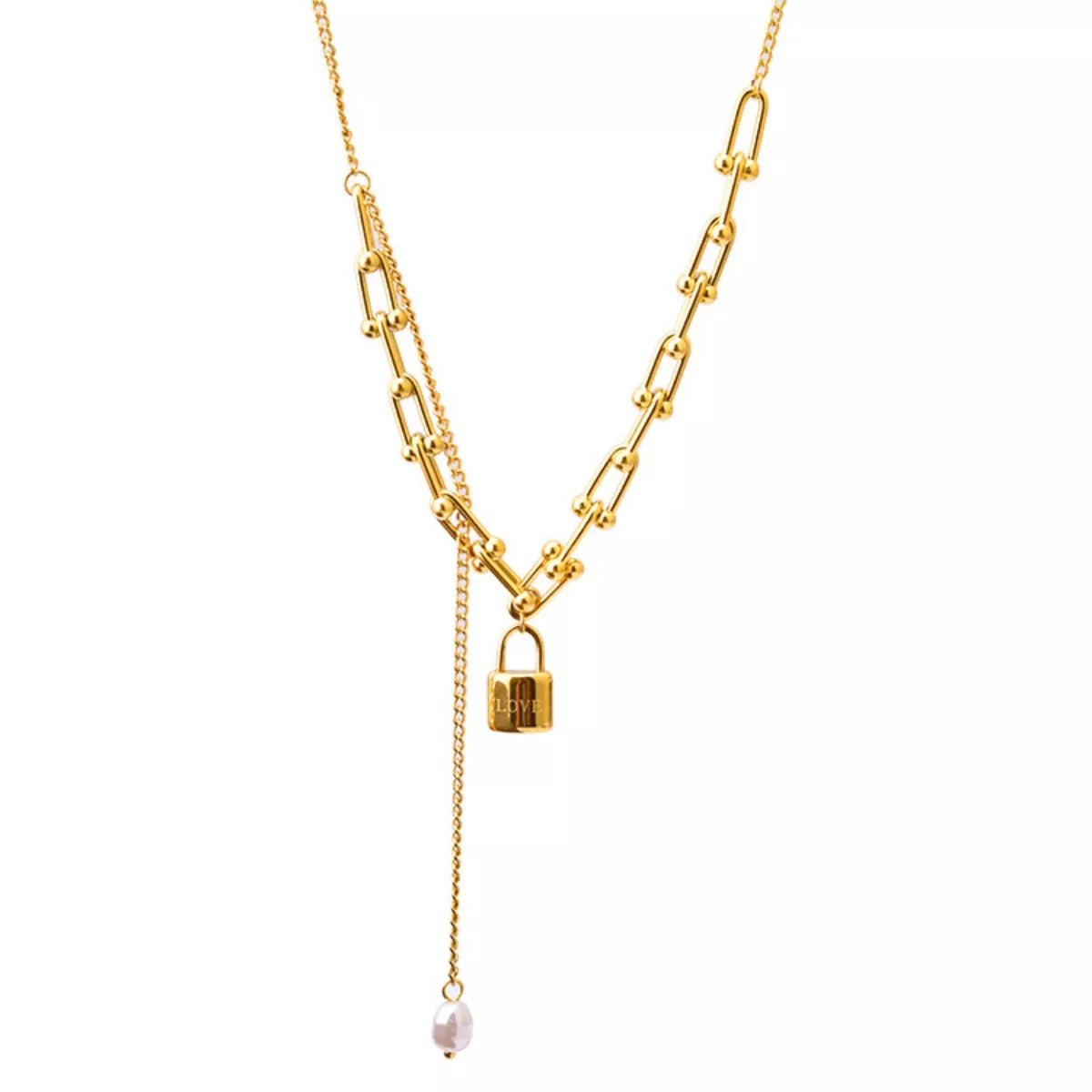 18K Gold - Plated Lock Pendant Necklace - MAD RUFFI