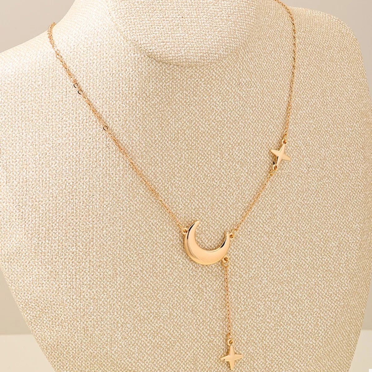 18K Gold - Plated Moon and Star Gold Chain Necklace - MAD RUFFI