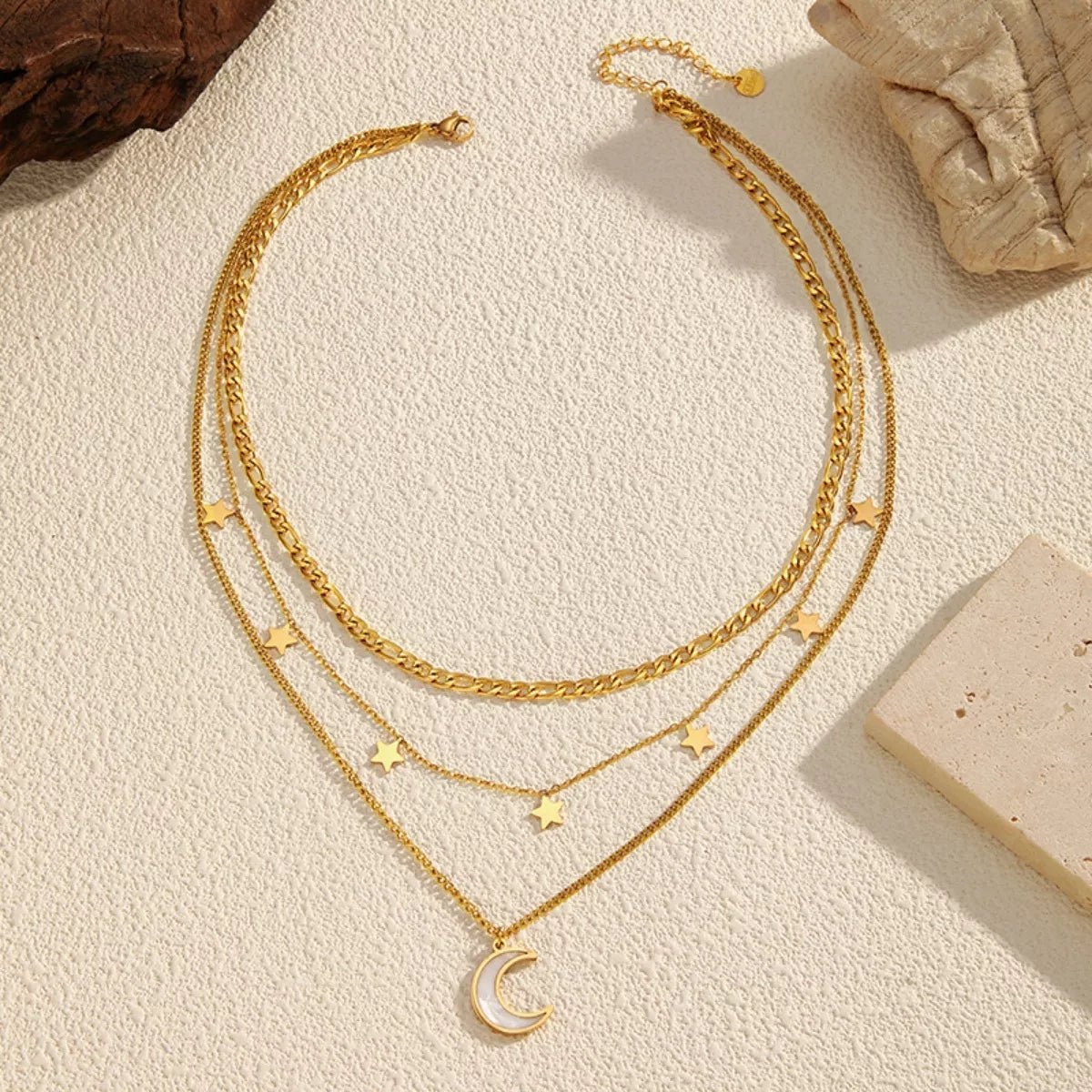 18K Gold - Plated Moon Three - Layered Necklace - MAD RUFFI