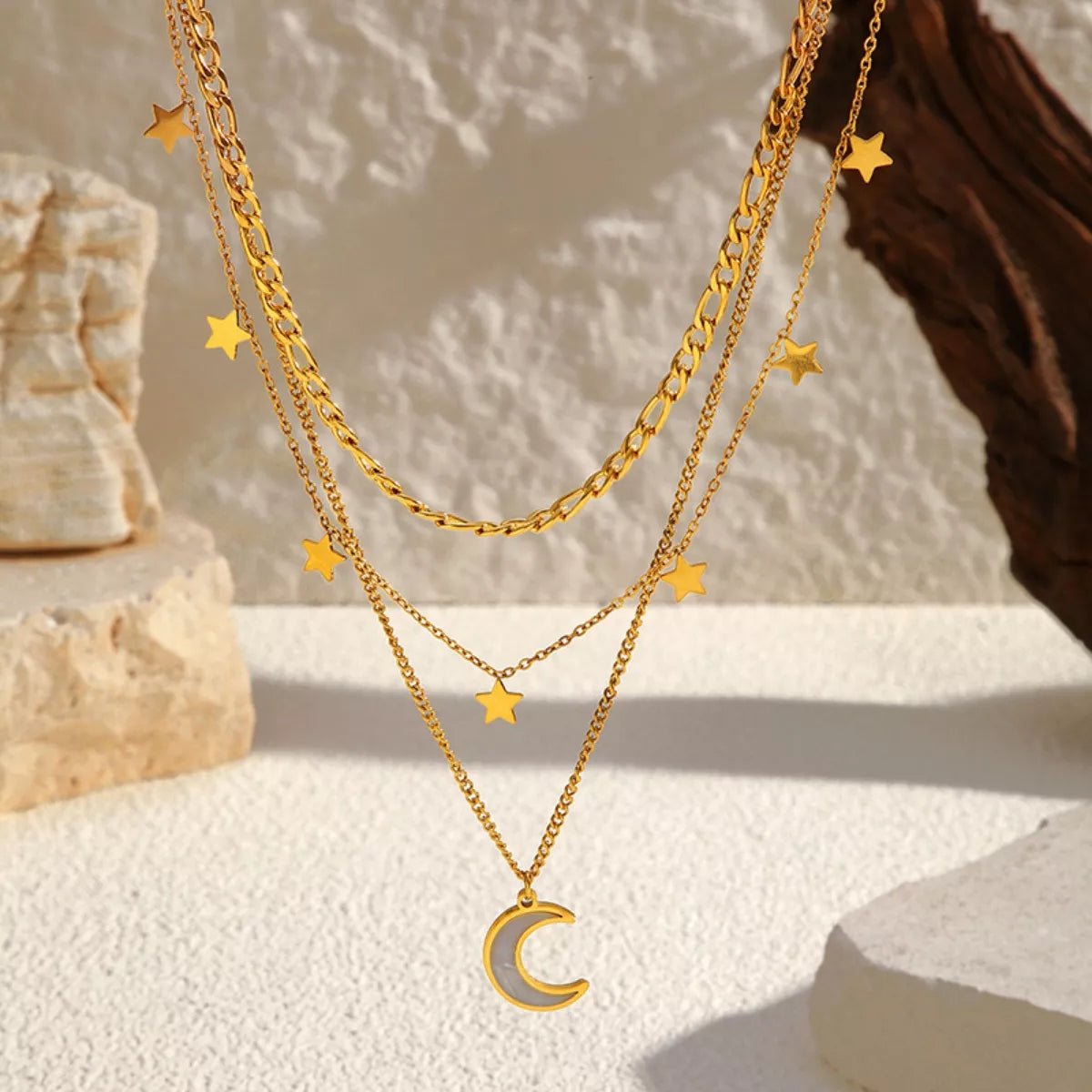18K Gold - Plated Moon Three - Layered Necklace - MAD RUFFI