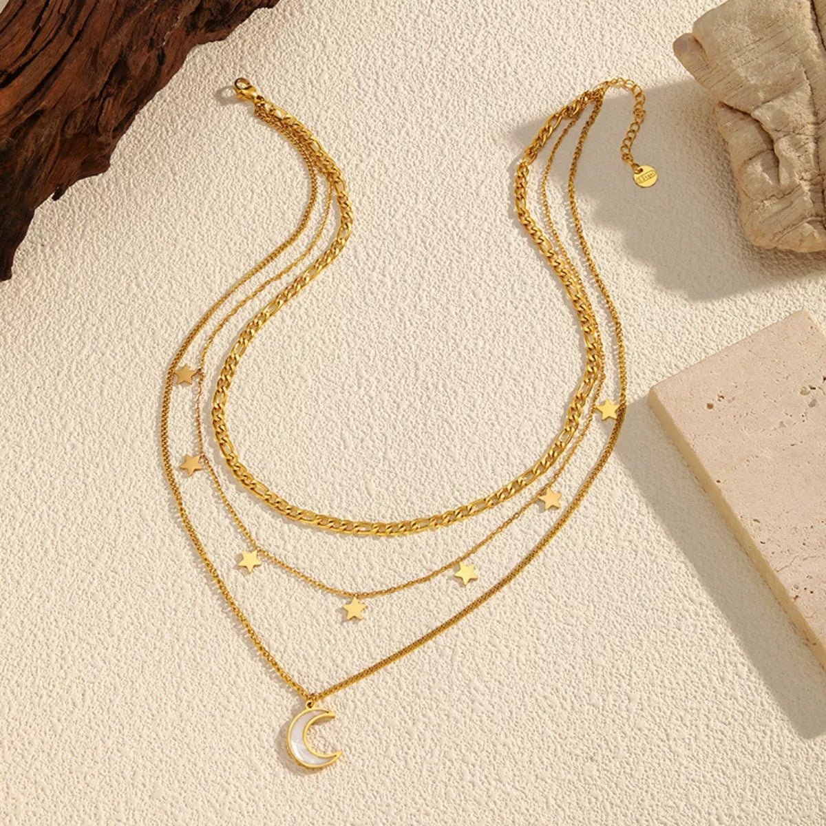 18K Gold - Plated Moon Three - Layered Necklace - MAD RUFFI