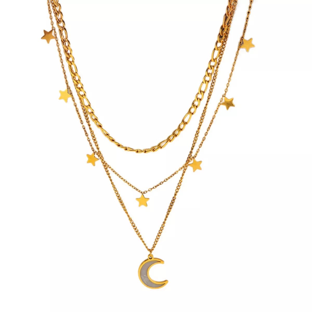 18K Gold - Plated Moon Three - Layered Necklace - MAD RUFFI
