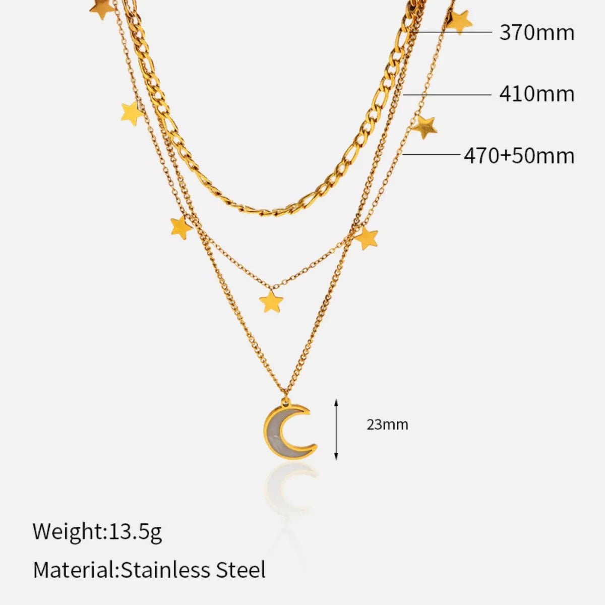 18K Gold - Plated Moon Three - Layered Necklace - MAD RUFFI
