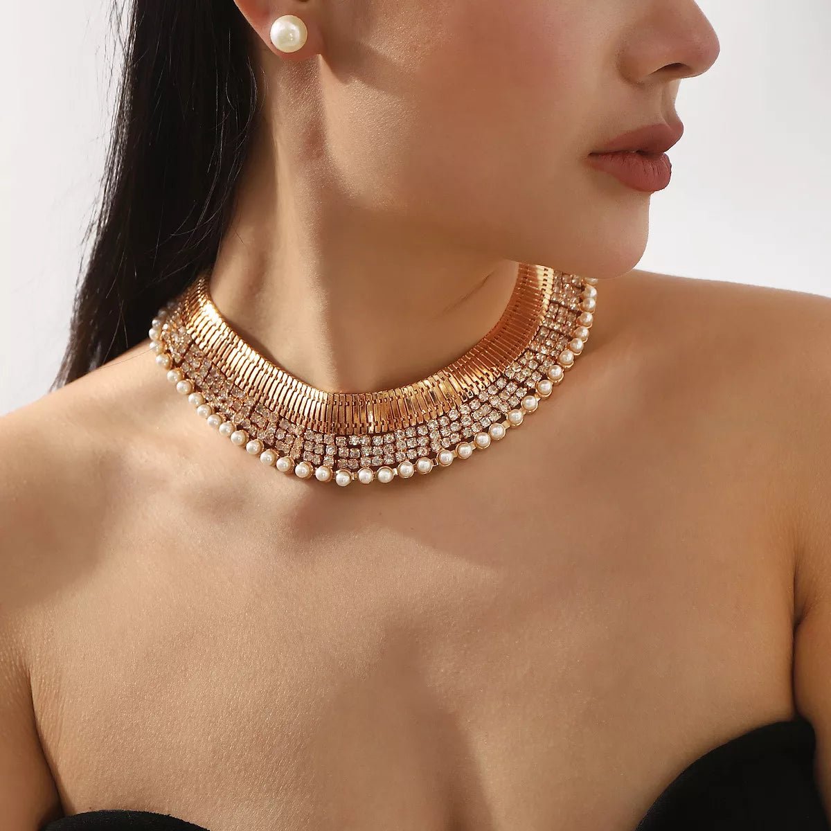 18K Gold - Plated Pearl Earrings and Necklace Jewelry Set - MAD RUFFI