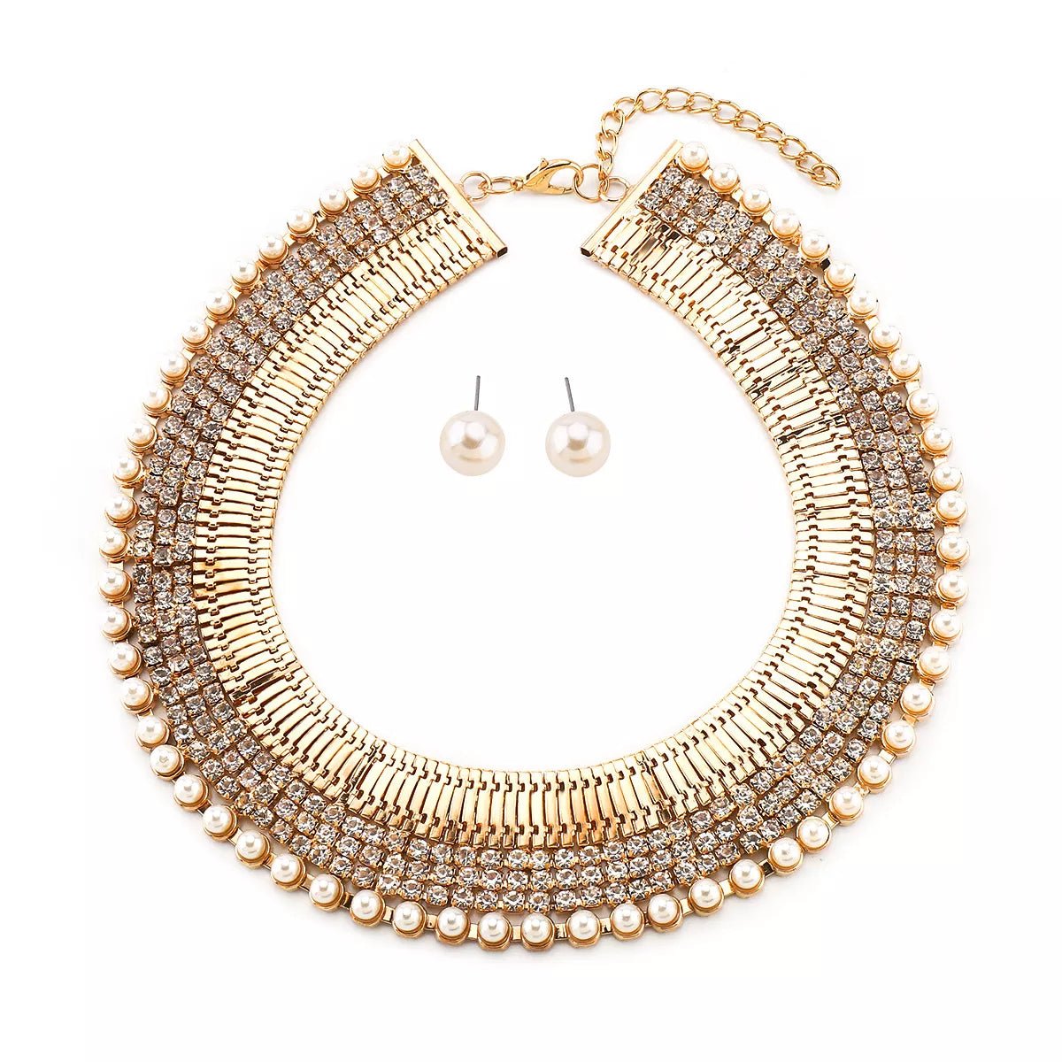 18K Gold - Plated Pearl Earrings and Necklace Jewelry Set - MAD RUFFI