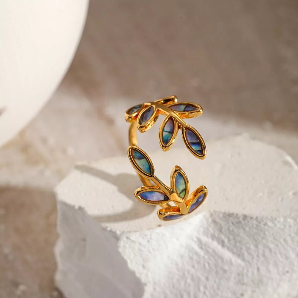 18K Gold - Plated Resin Leaf Bypass Ring - MAD RUFFI
