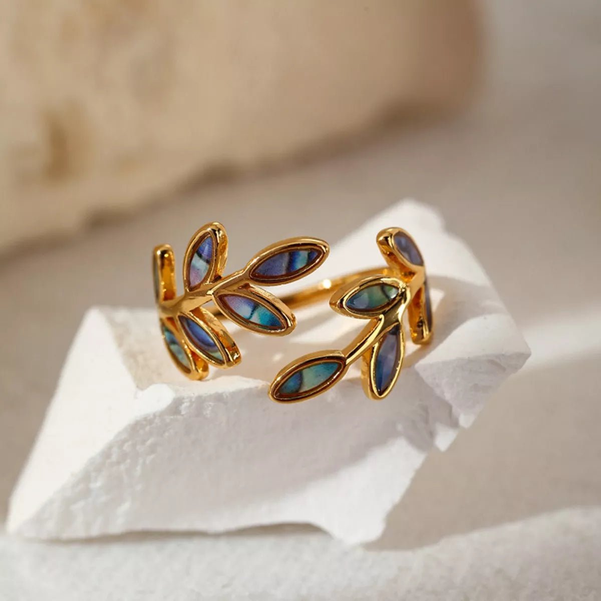 18K Gold - Plated Resin Leaf Bypass Ring - MAD RUFFI