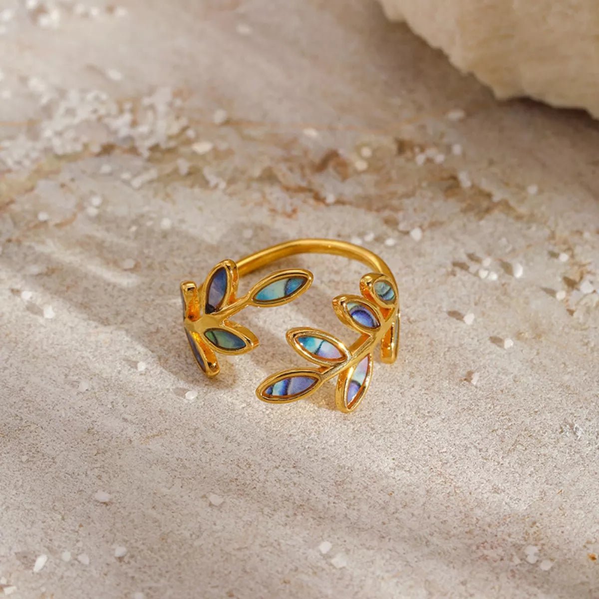 18K Gold - Plated Resin Leaf Bypass Ring - MAD RUFFI