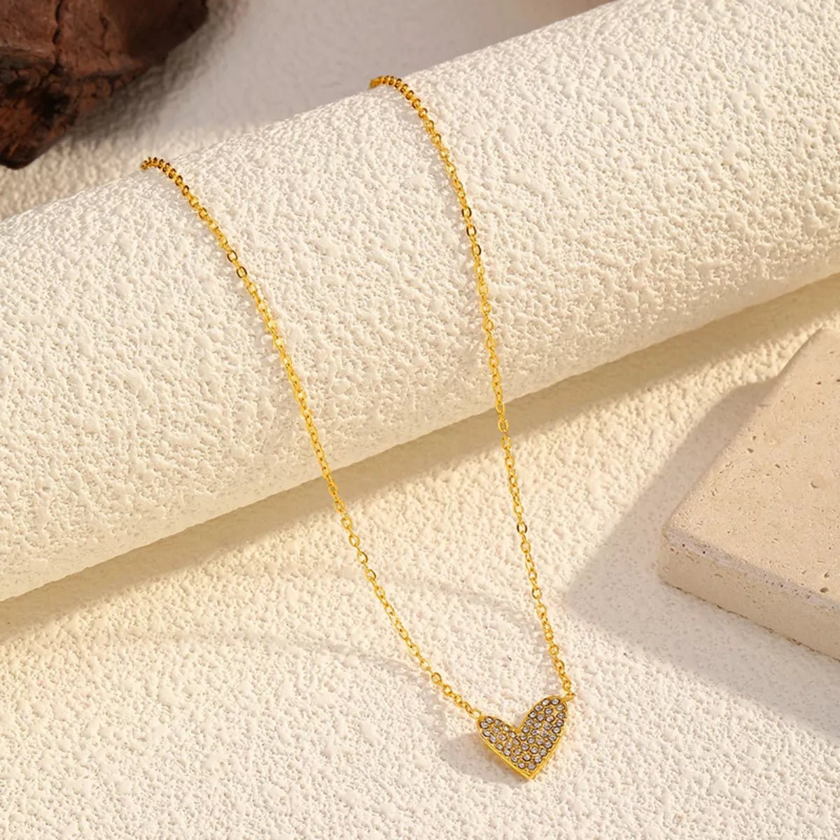 18K Gold - Plated Rhinestone Heart Necklace - MAD RUFFI