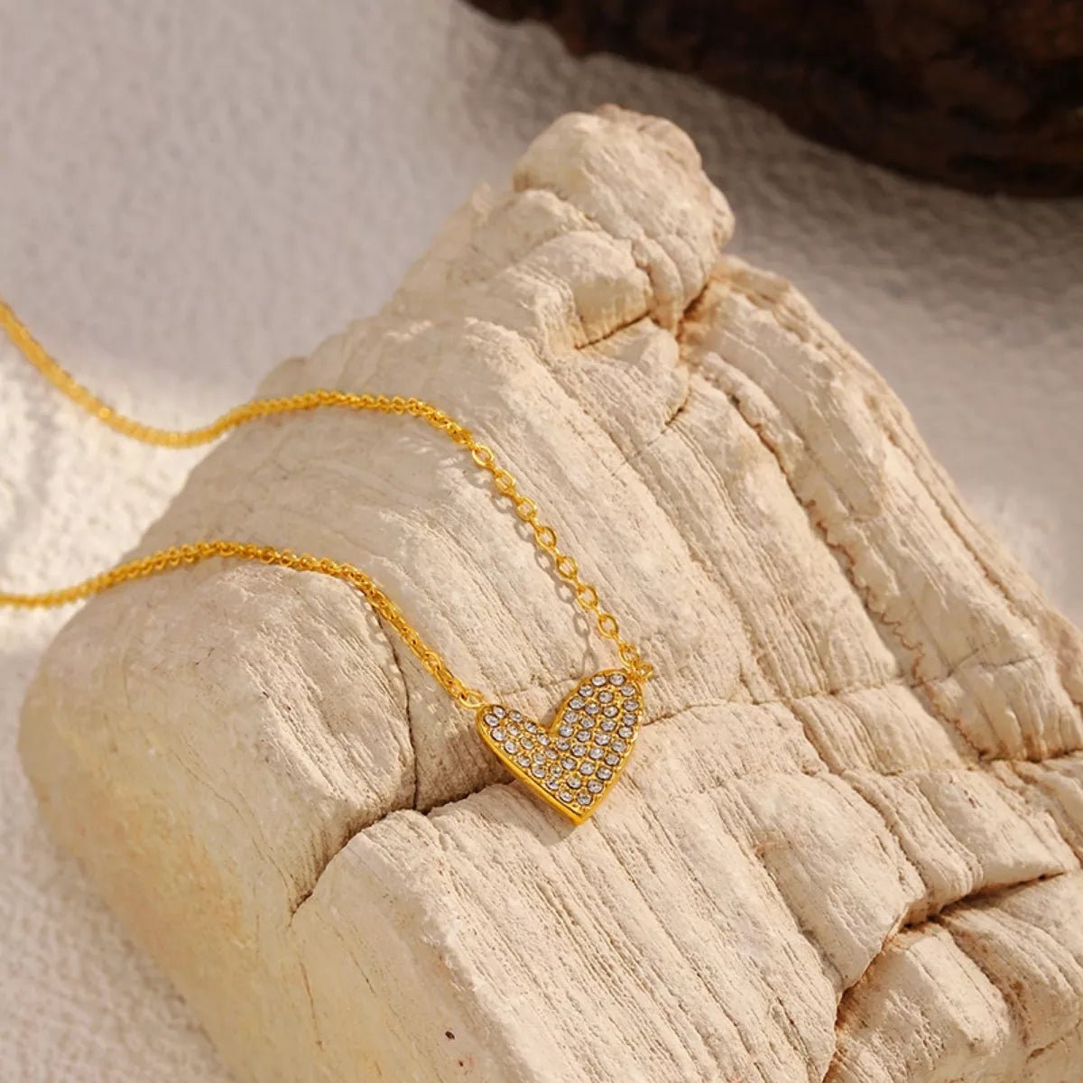 18K Gold - Plated Rhinestone Heart Necklace - MAD RUFFI