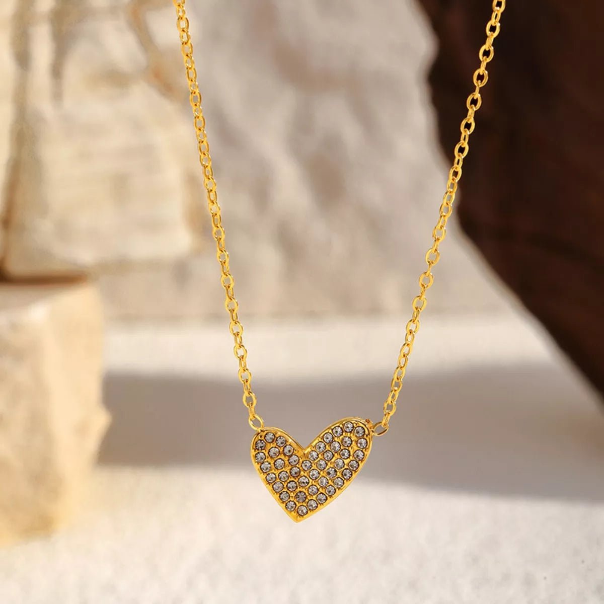 18K Gold - Plated Rhinestone Heart Necklace - MAD RUFFI