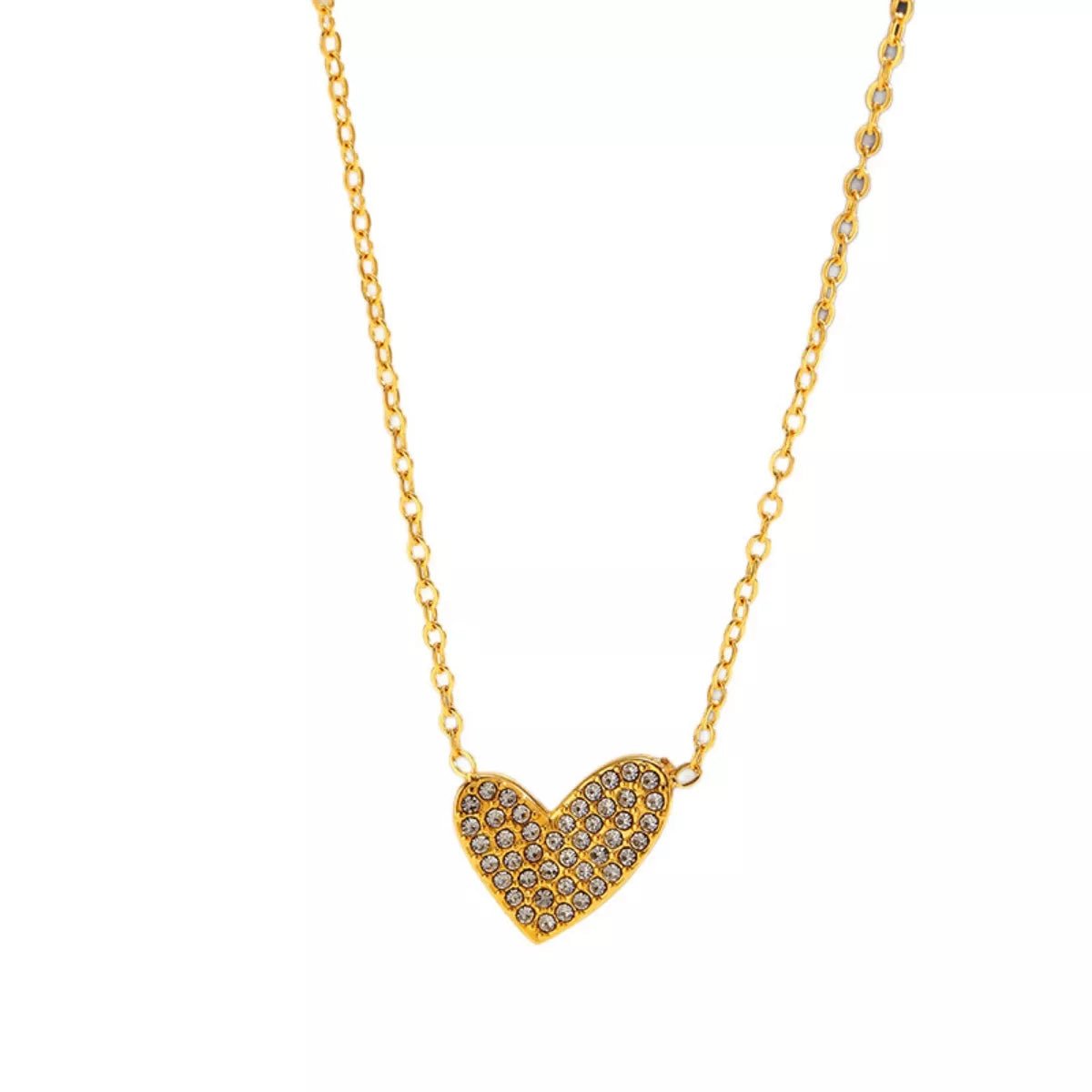 18K Gold - Plated Rhinestone Heart Necklace - MAD RUFFI