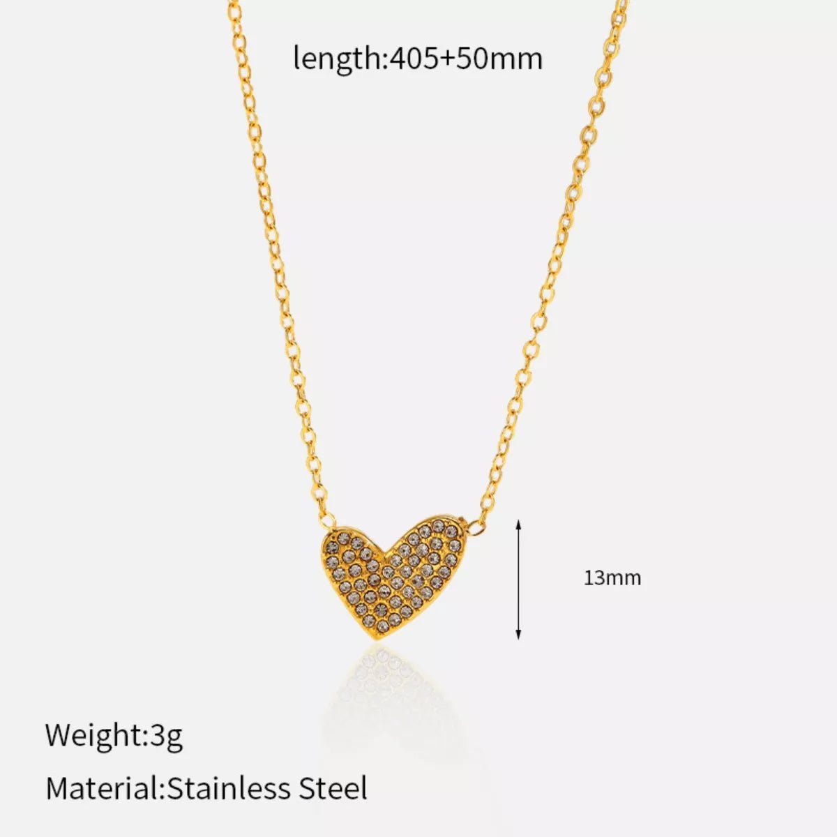 18K Gold - Plated Rhinestone Heart Necklace - MAD RUFFI