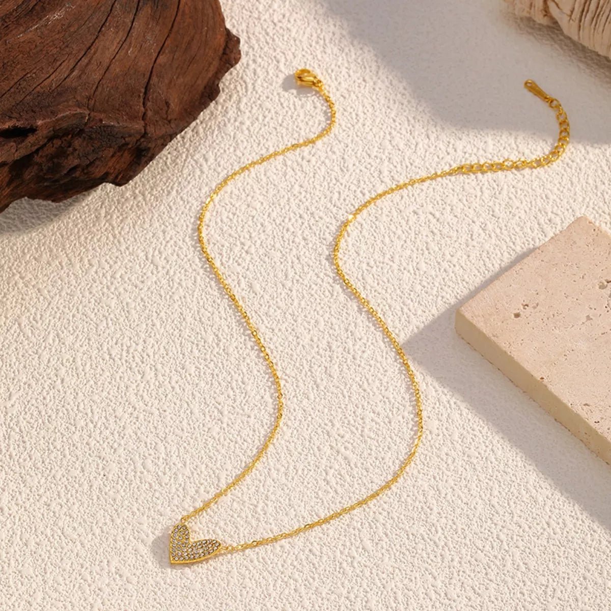 18K Gold - Plated Rhinestone Heart Necklace - MAD RUFFI