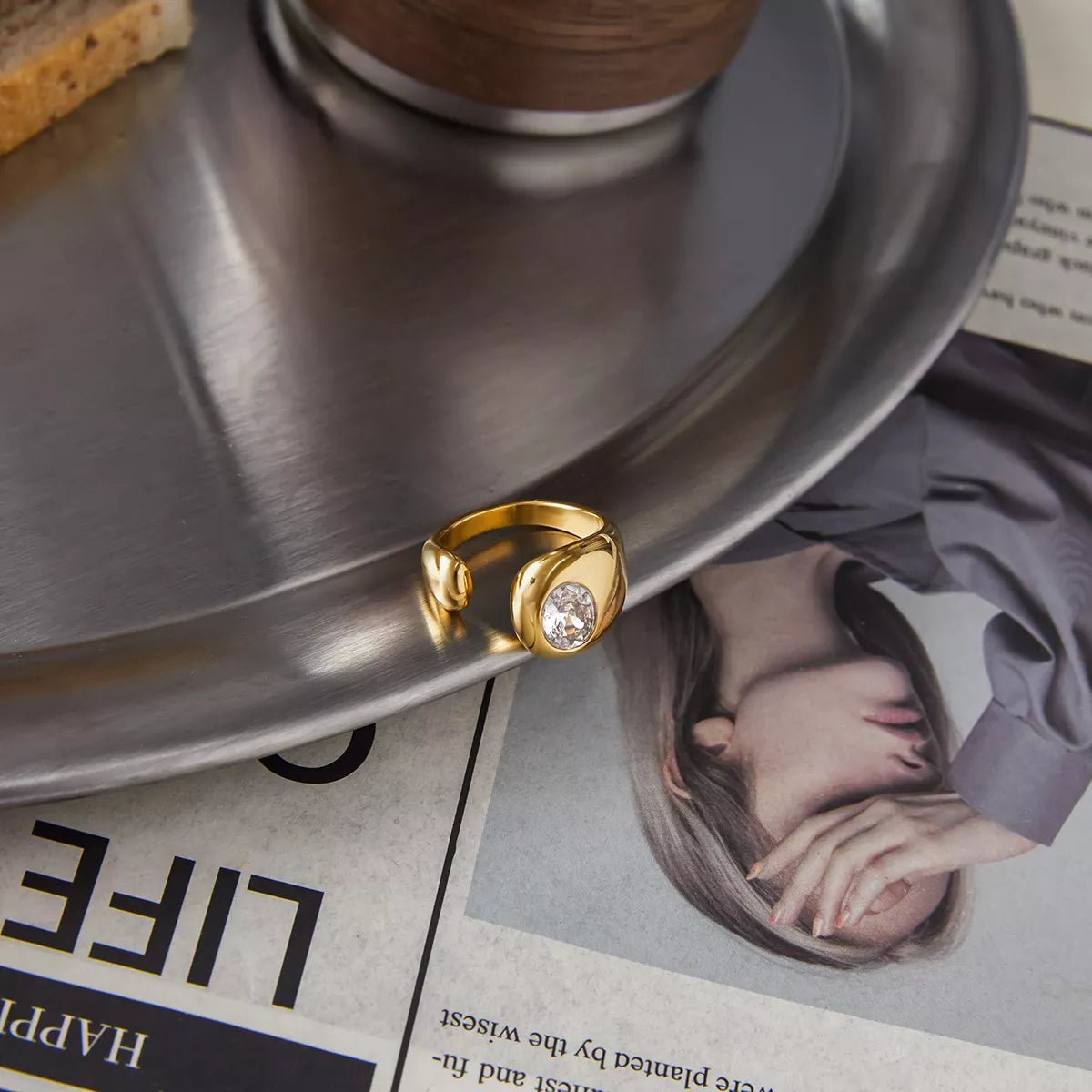 18K Gold - Plated Rhinestone Open Ring - MAD RUFFI