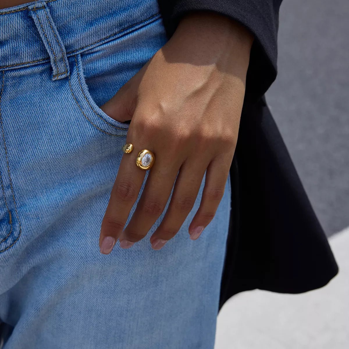 18K Gold - Plated Rhinestone Open Ring - MAD RUFFI