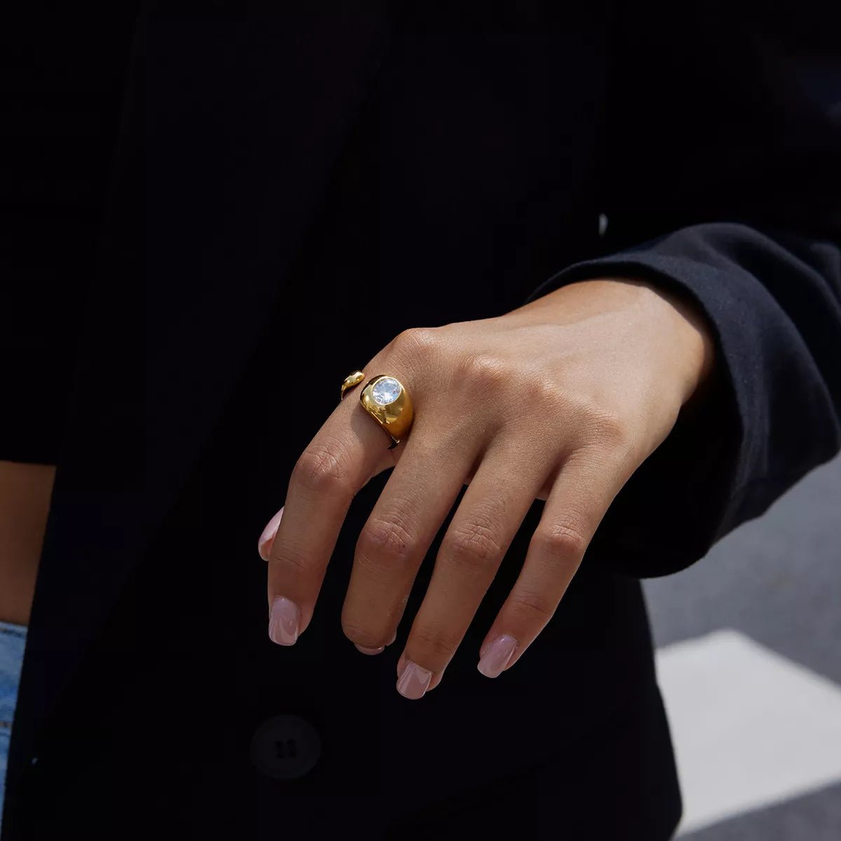 18K Gold - Plated Rhinestone Open Ring - MAD RUFFI