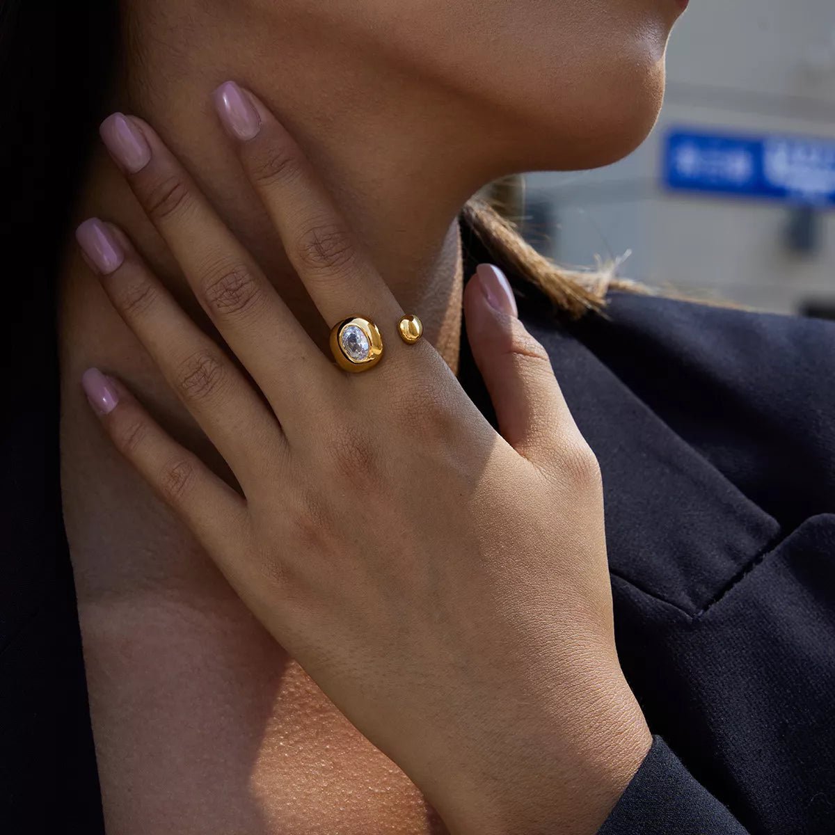 18K Gold - Plated Rhinestone Open Ring - MAD RUFFI