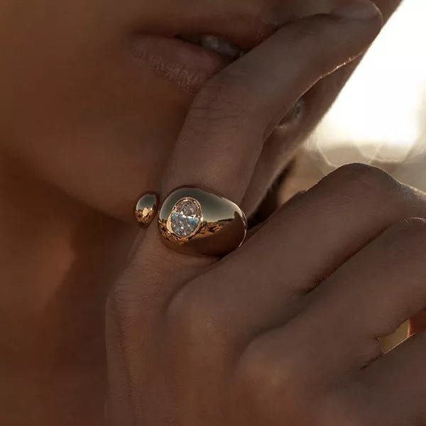 18K Gold - Plated Rhinestone Open Ring - MAD RUFFI