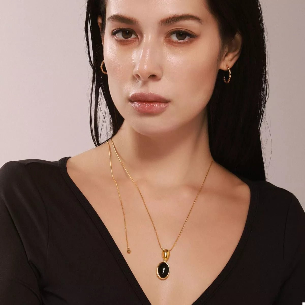 18K Gold - Plated Stainless Steel Necklace with Teardrop Pendant - MAD RUFFI