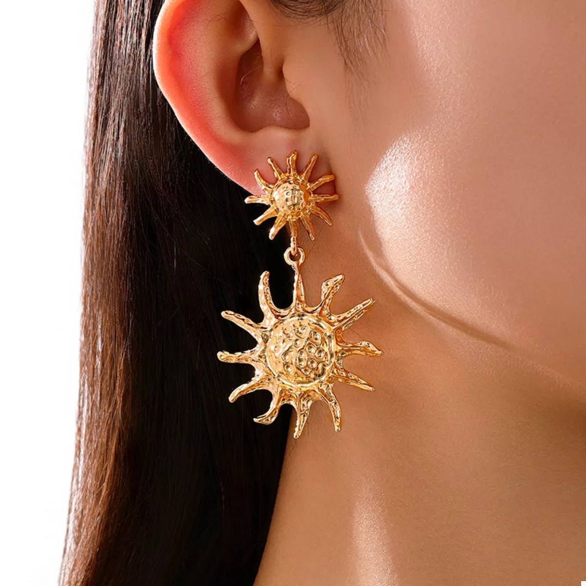 18K Gold - Plated Sun Burst Drop Earrings - MAD RUFFI