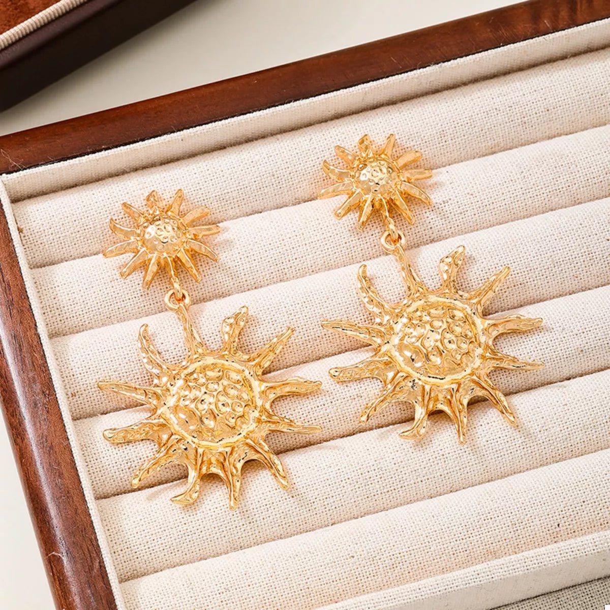 18K Gold - Plated Sun Burst Drop Earrings - MAD RUFFI