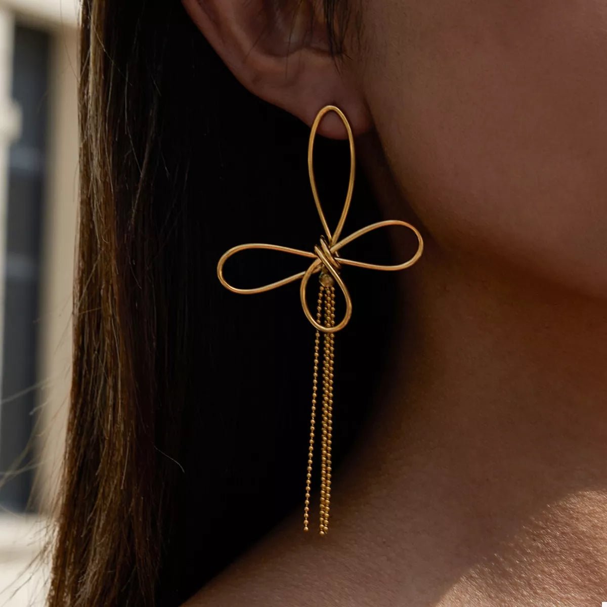 18K Gold - Plated Tassel Bow Earrings - MAD RUFFI