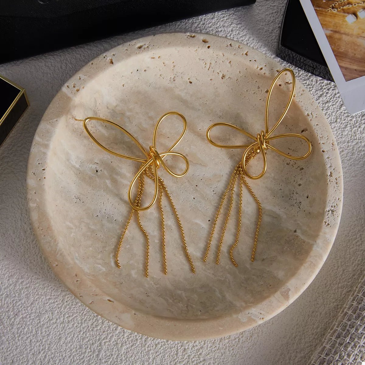 18K Gold - Plated Tassel Bow Earrings - MAD RUFFI