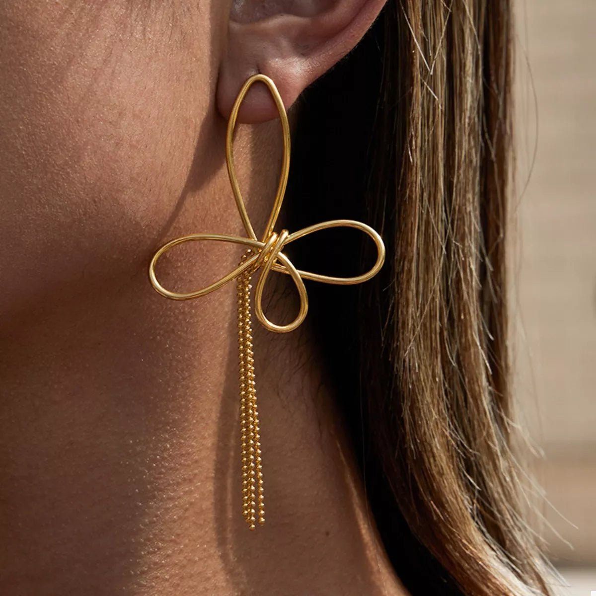 18K Gold - Plated Tassel Bow Earrings - MAD RUFFI