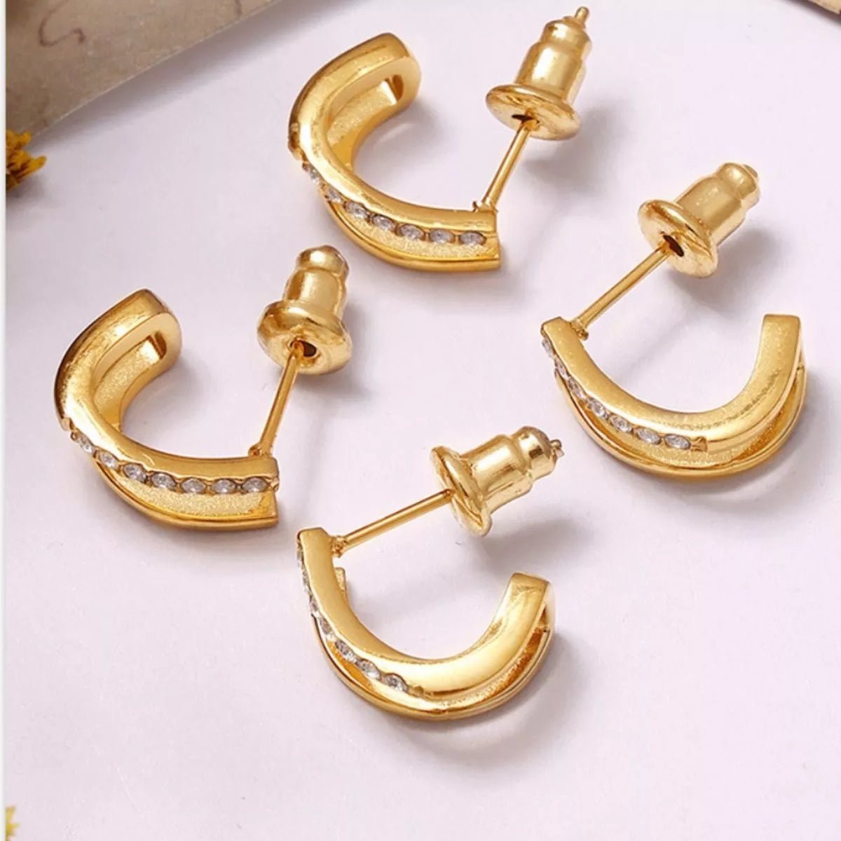 18K Gold - Plated Titanium Steel Rhinestone Earrings - MAD RUFFI