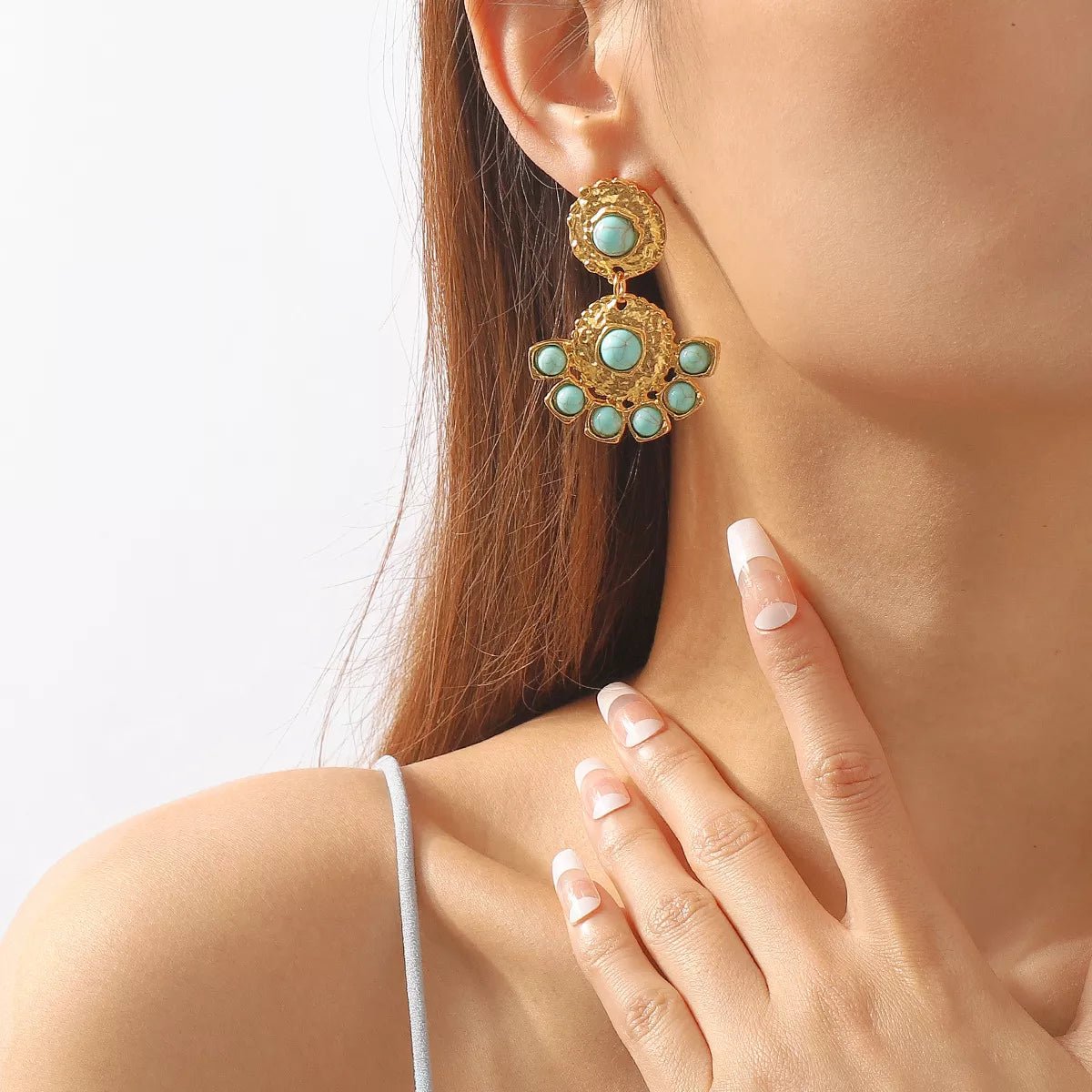 18K Gold - Plated Turquoise Dangle Earrings - MAD RUFFI