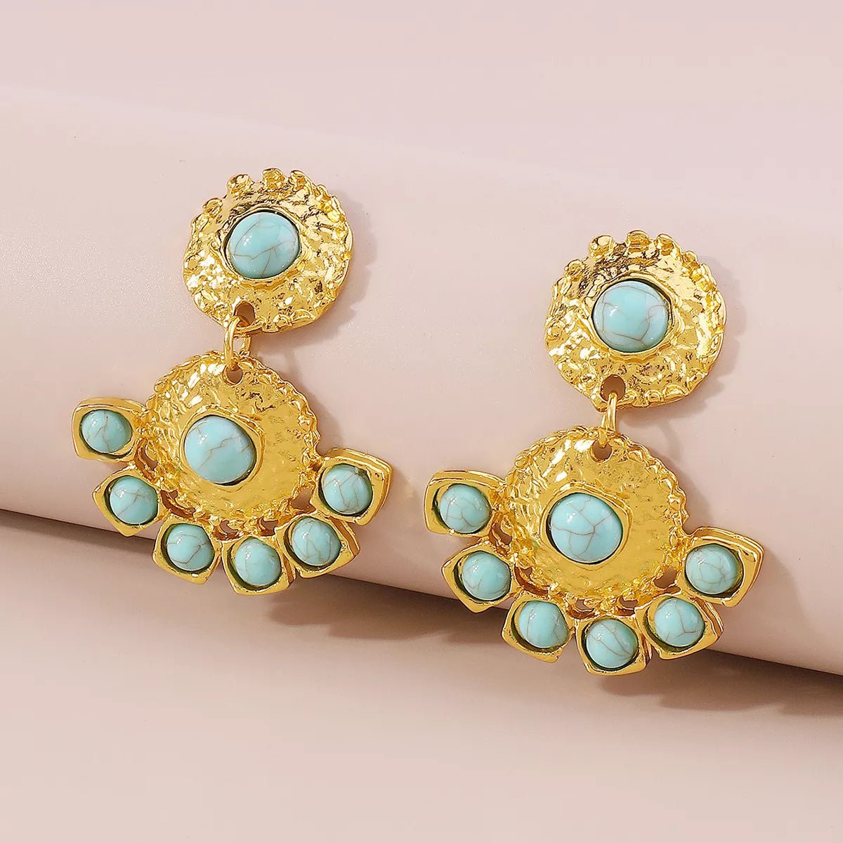 18K Gold - Plated Turquoise Dangle Earrings - MAD RUFFI