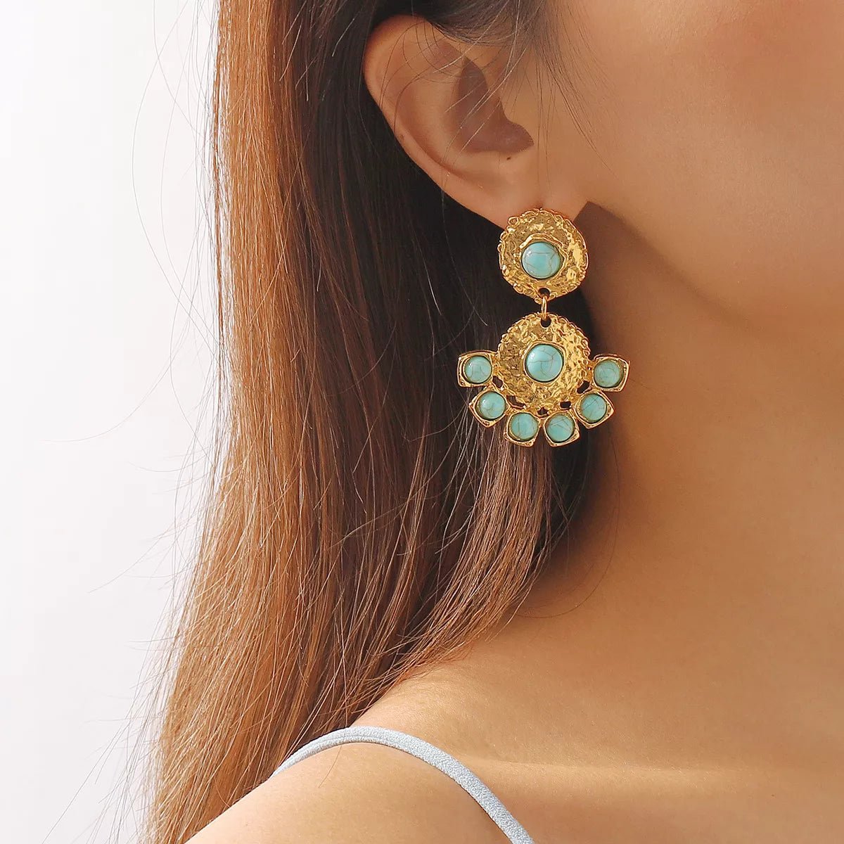 18K Gold - Plated Turquoise Dangle Earrings - MAD RUFFI