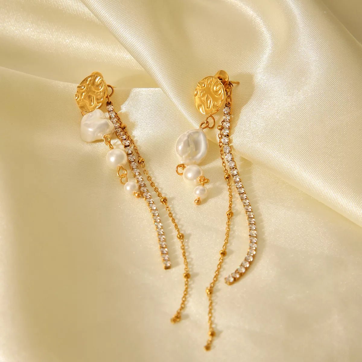 18K Gold - Plated Zircon Pearl Chain Earrings - MAD RUFFI