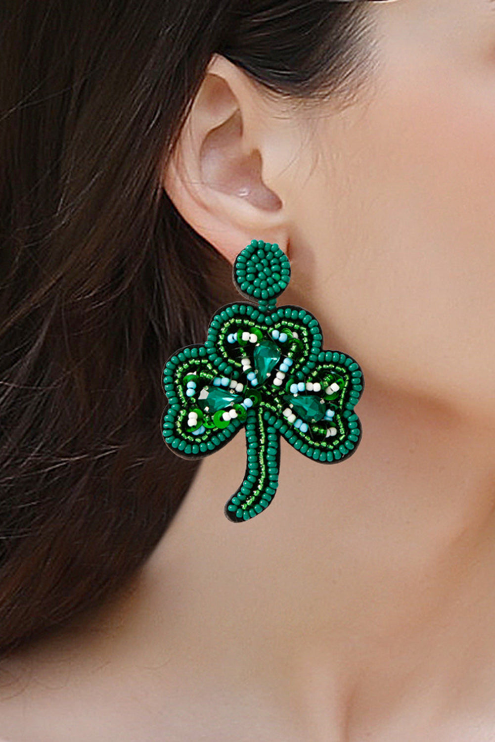 Blackish Green St Patrick Clover Perge en baisse des boucles d'oreilles