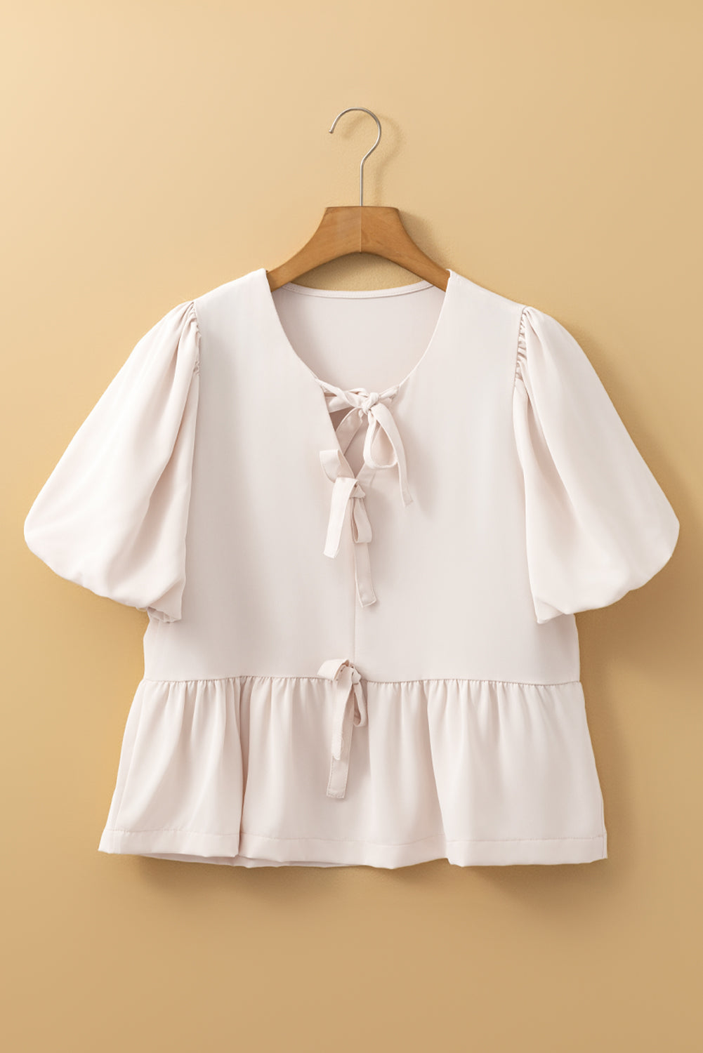 Blanca dulce bowknot hojaldre blusa