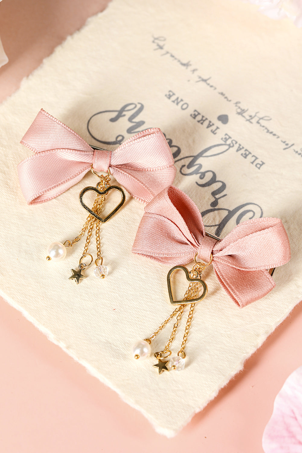 Pink Cute Heart Beaded Charm Bow Hair Clip for Girls