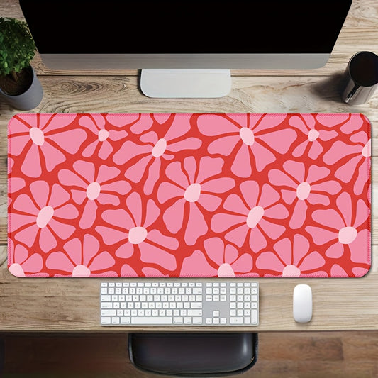 1pc Boho Flowers Large Mouse Pad, 89.92x39.88 cm, Aesthetic Pink Desk Mat, Non-Slip Rubber Base, Ergonomic Office Keyboard Pad, Computer Mouse Accessory, Ideal Gift for Teens, Boyfriend, Girlfriend