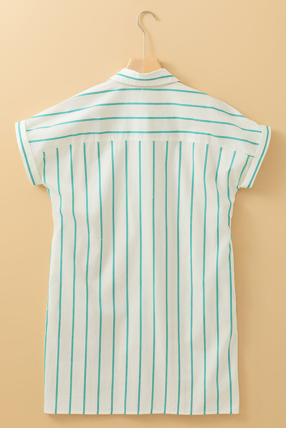 Mint Green Striped Pocket Short Sleeve Mini Dress