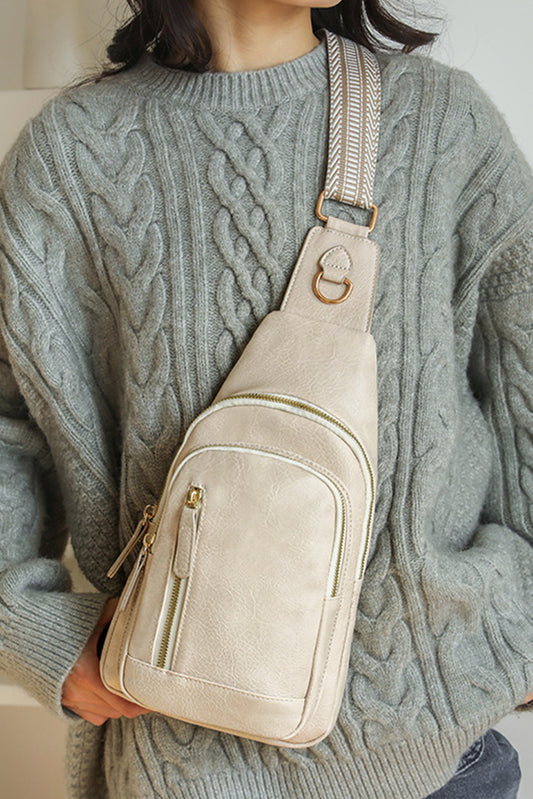 Sac cross-body zippé en cuir PU vintage beige