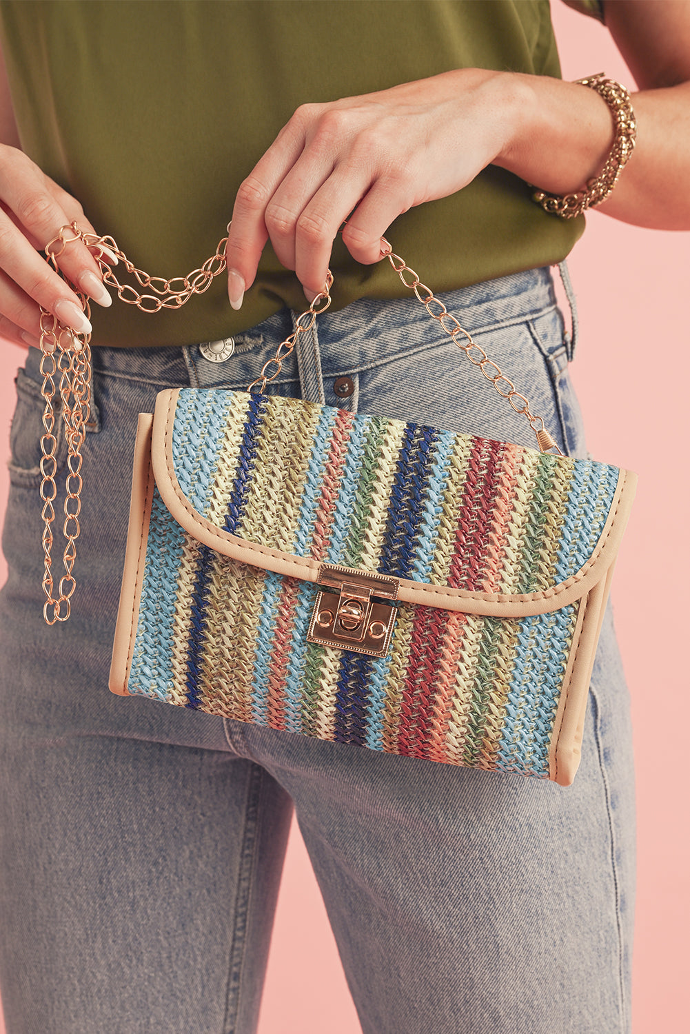 Bolso de hombro con un solo hombro de crochet rayado de Islandia