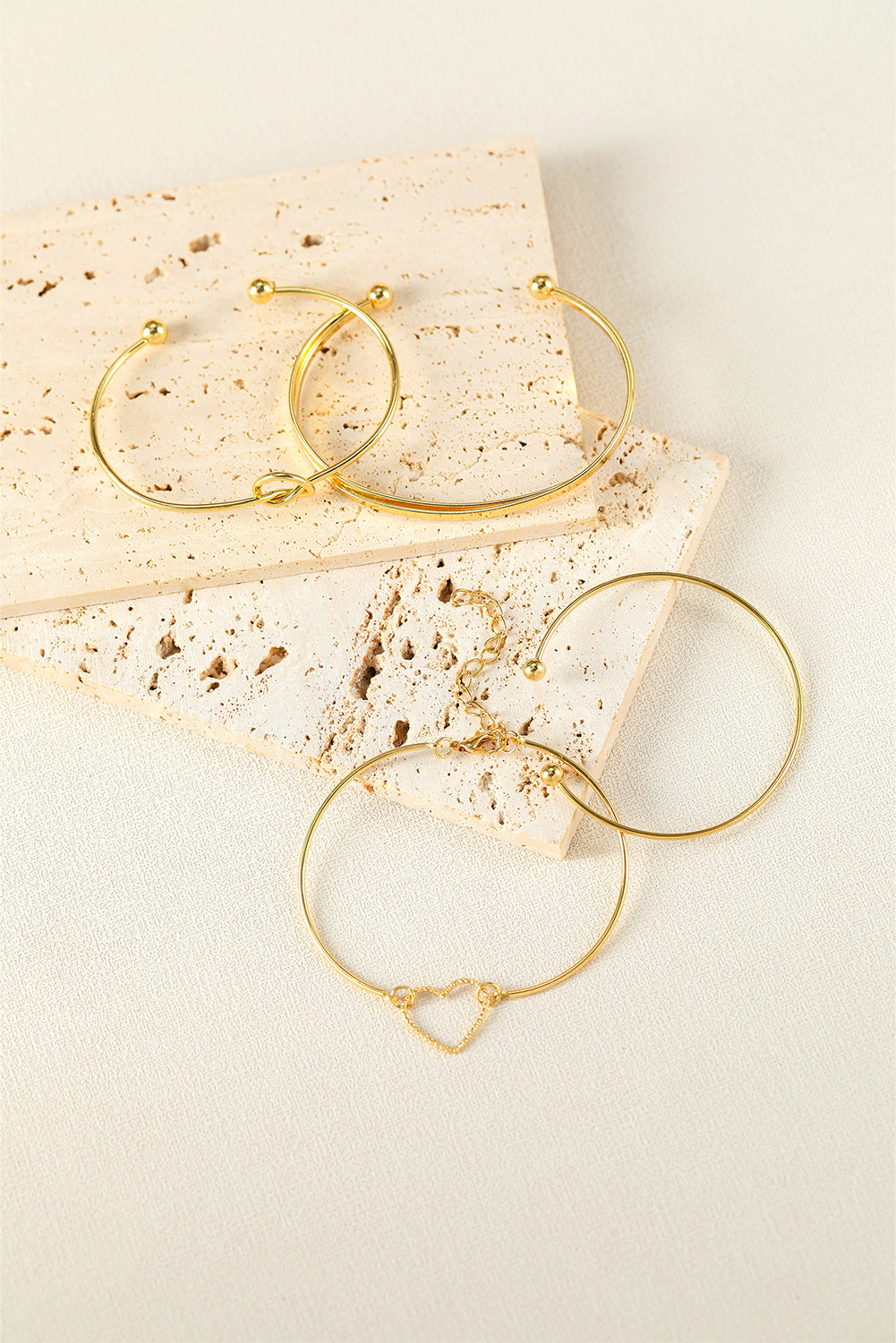 Gold Heart Geometric Knot Open Cuff Bracelet 4-Piece Set