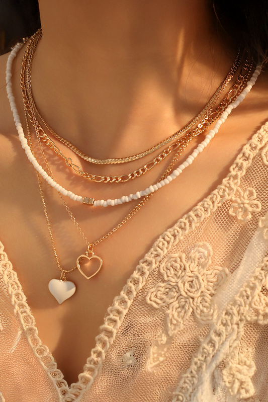 Gold Heart Pendant Multi Layer Adjustable Chain Necklace